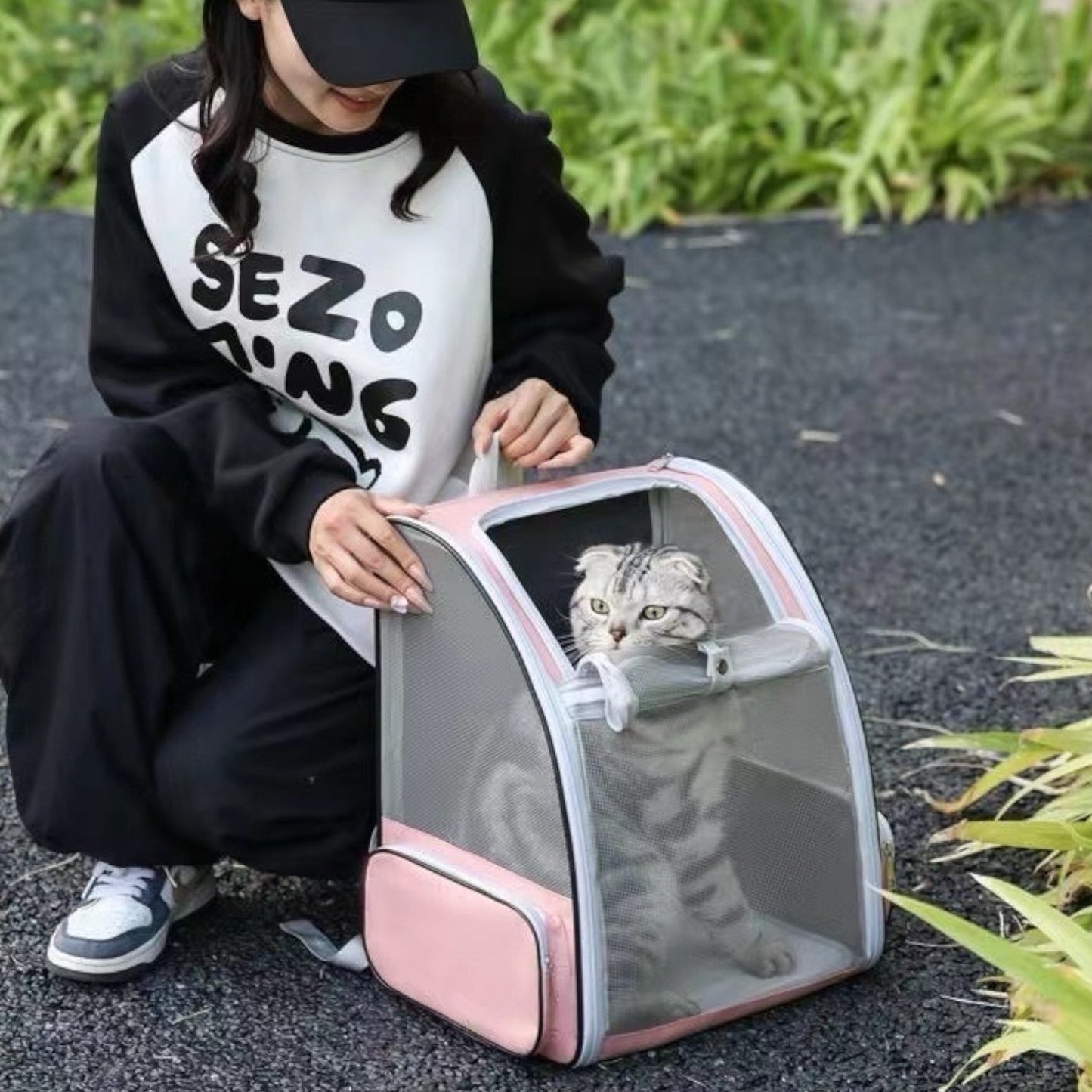 Sac à dos de transport chat avec filet